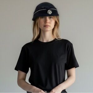 Vintage The Wm. H Block Co Indianapolis Velour Navy Cloche Hat Rhinestone Trim